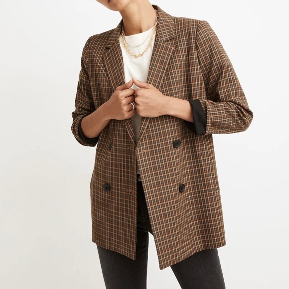 Madewell Caldwell Double-Breasted Blazer in Mandell Plaid